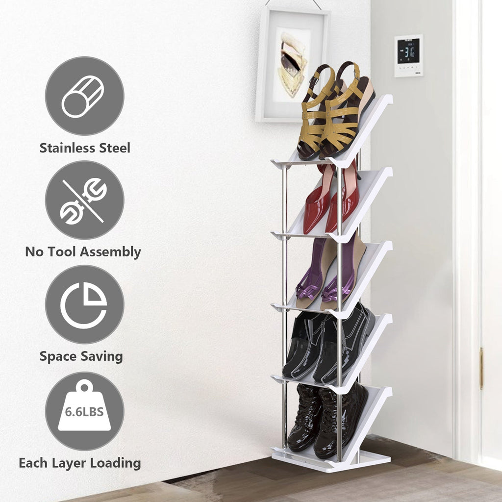 8 Tier Vertical Shoe Rack Narrow Free Standing Storage Organizer for Entryway Space-Saving Stackable Shoe Holder Corner Shoe Tower For Entryway Bedroo
