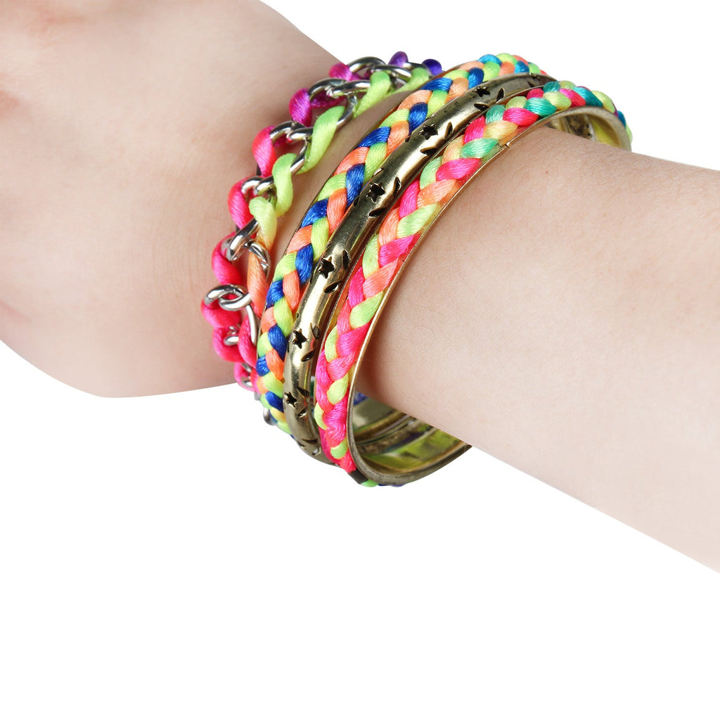 4-Piece Colorful Woven Burnished Gold Bracelet Set