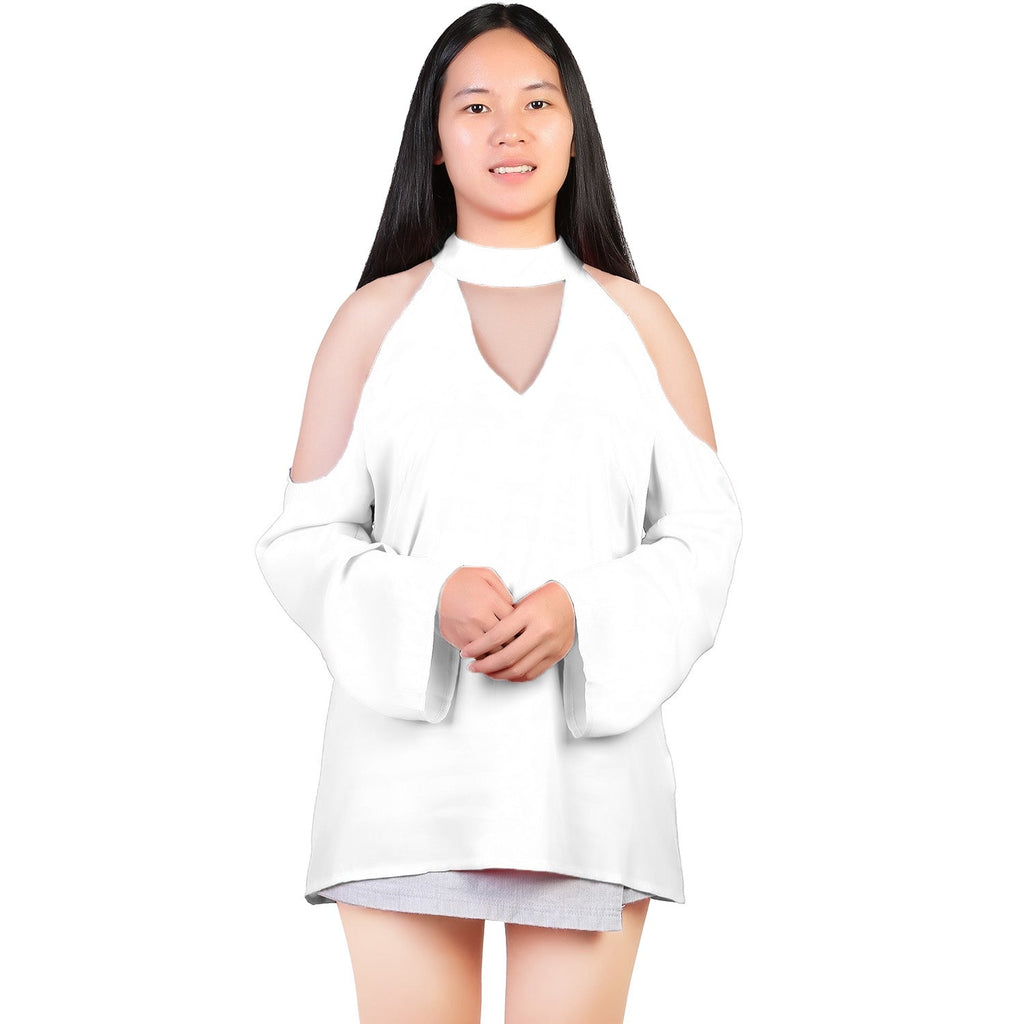Women\'s Sexy Off The Shoulder Blouses Cold Shoulder Tops V-Neck Long Sleeve T-Shirt Solid Color Summer