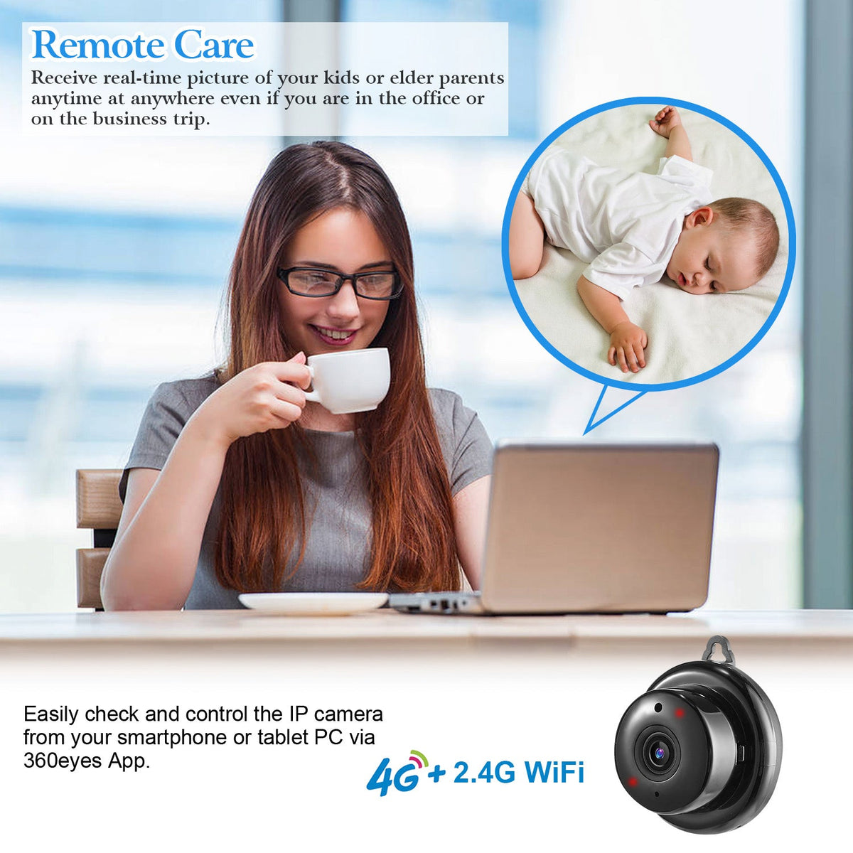 720P WiFi IP Camera Smart Home Security Surveillance Camera Night Vision Motion Detection Two Way Talk Loop Recording App Available for Pet/Nanny/Elde