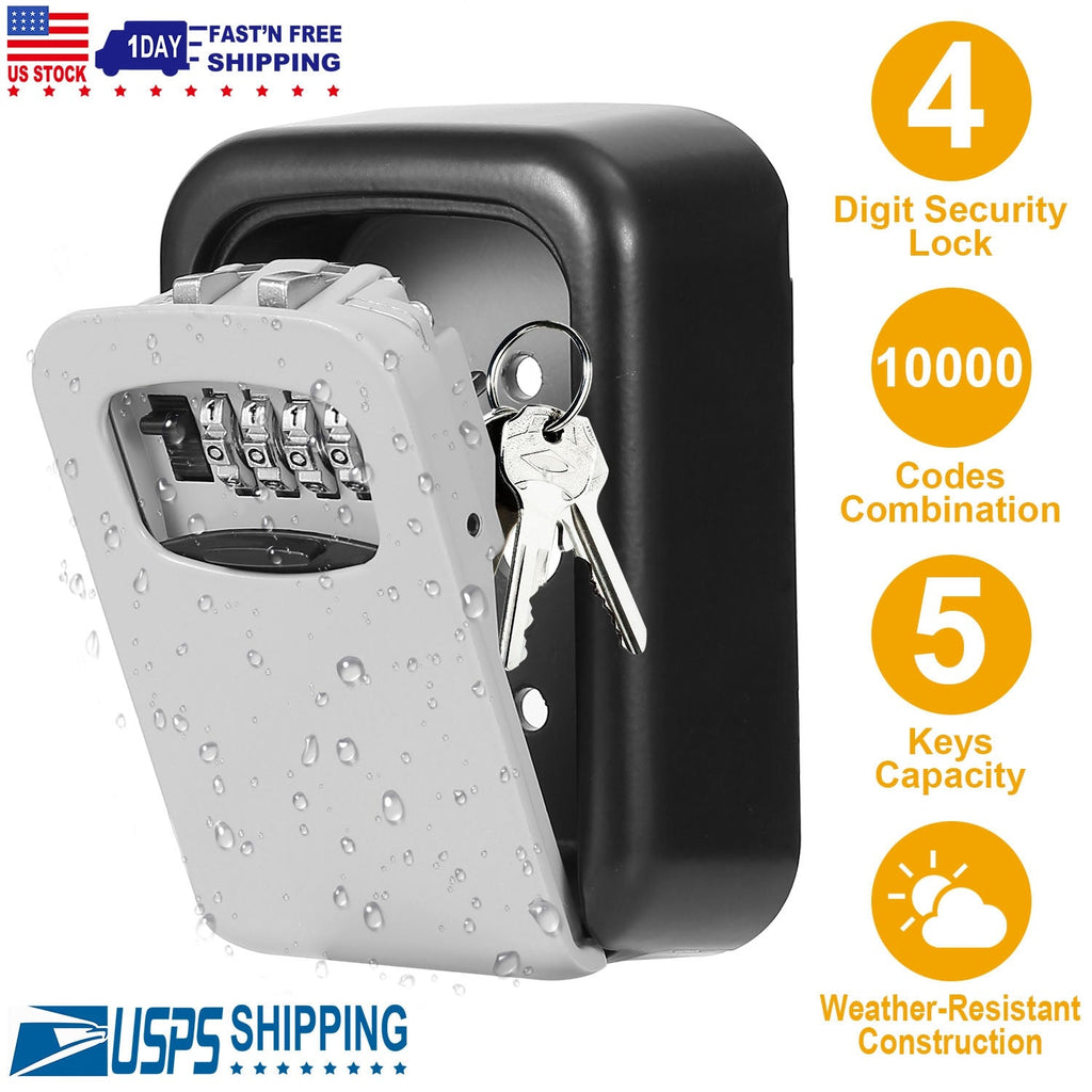 Key Lock Box Keys Storage Lock Box with 4 Digits Combination Resettable Codes Wall Mounted Outdoor Waterproof Cover