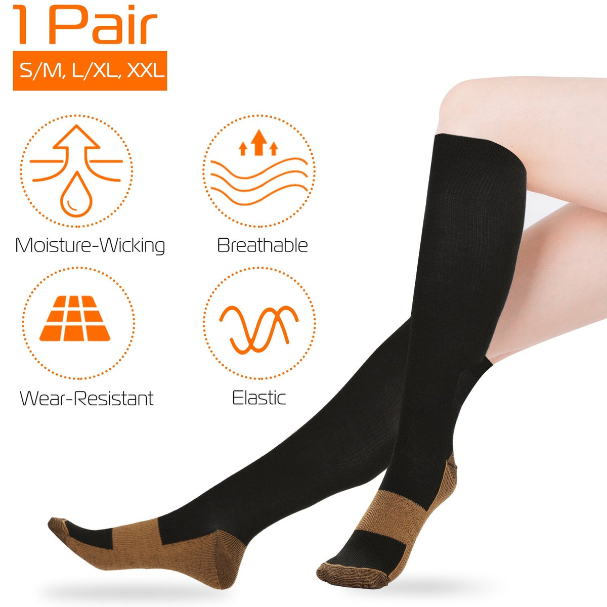 Unisex Copper Compression Socks Women Man Durable Hose Graduated Support Socks for Running Nursing Shin Splints Edema Swelling Recovery