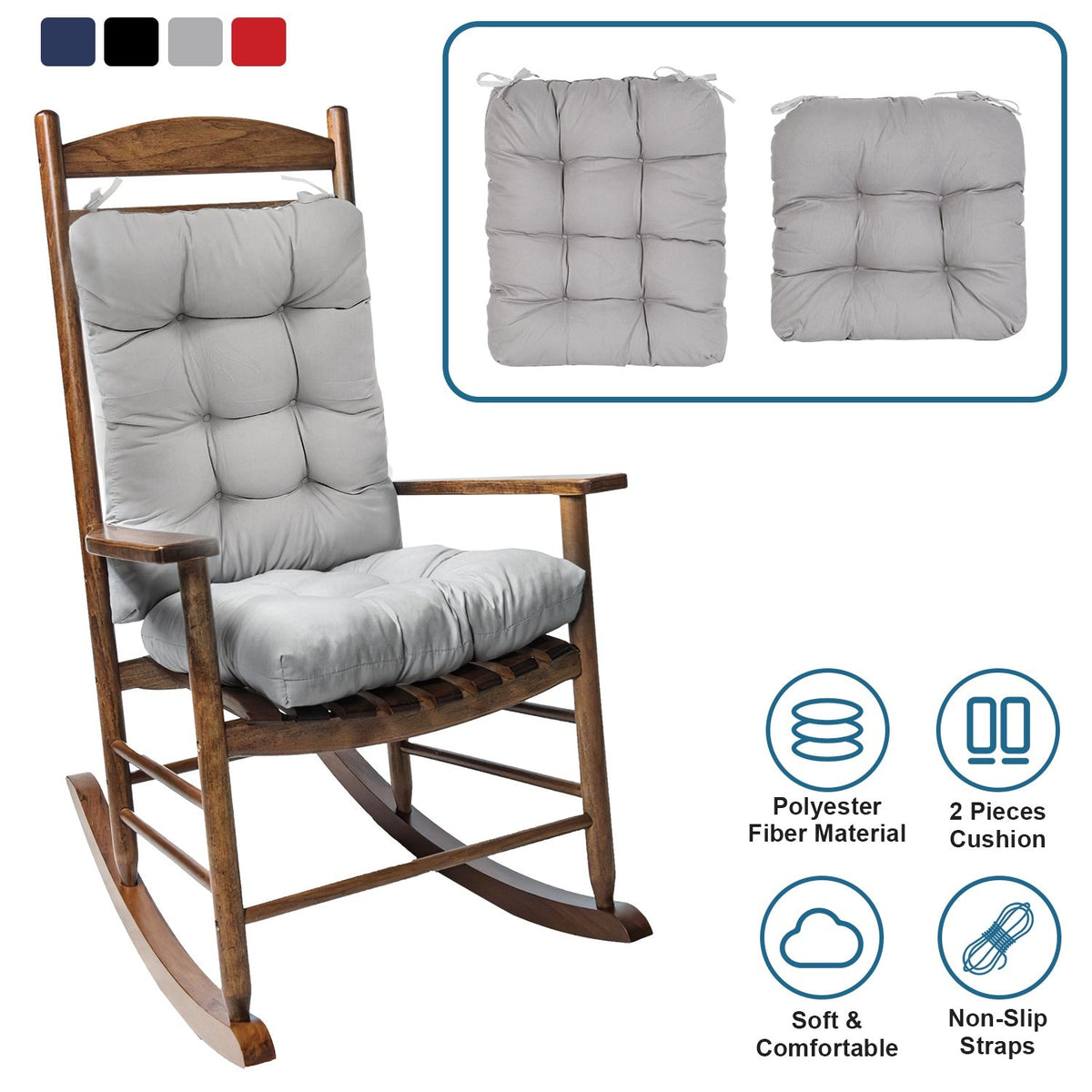 Rocking Chair Cushion 2 Pieces Back Seat Sets with Non-Slip Ties Polyester Fiber Filling _x000B__x000B_Comfortable for Indoor Home Office Car