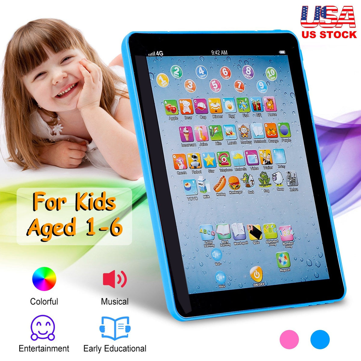 Baby Learning Tablet Educational Mini Pads Toys Touch Learn Toddler Tablet For ABC Numbers Words Gift For Boys Girls Aged 1-6 Year Old Kids
