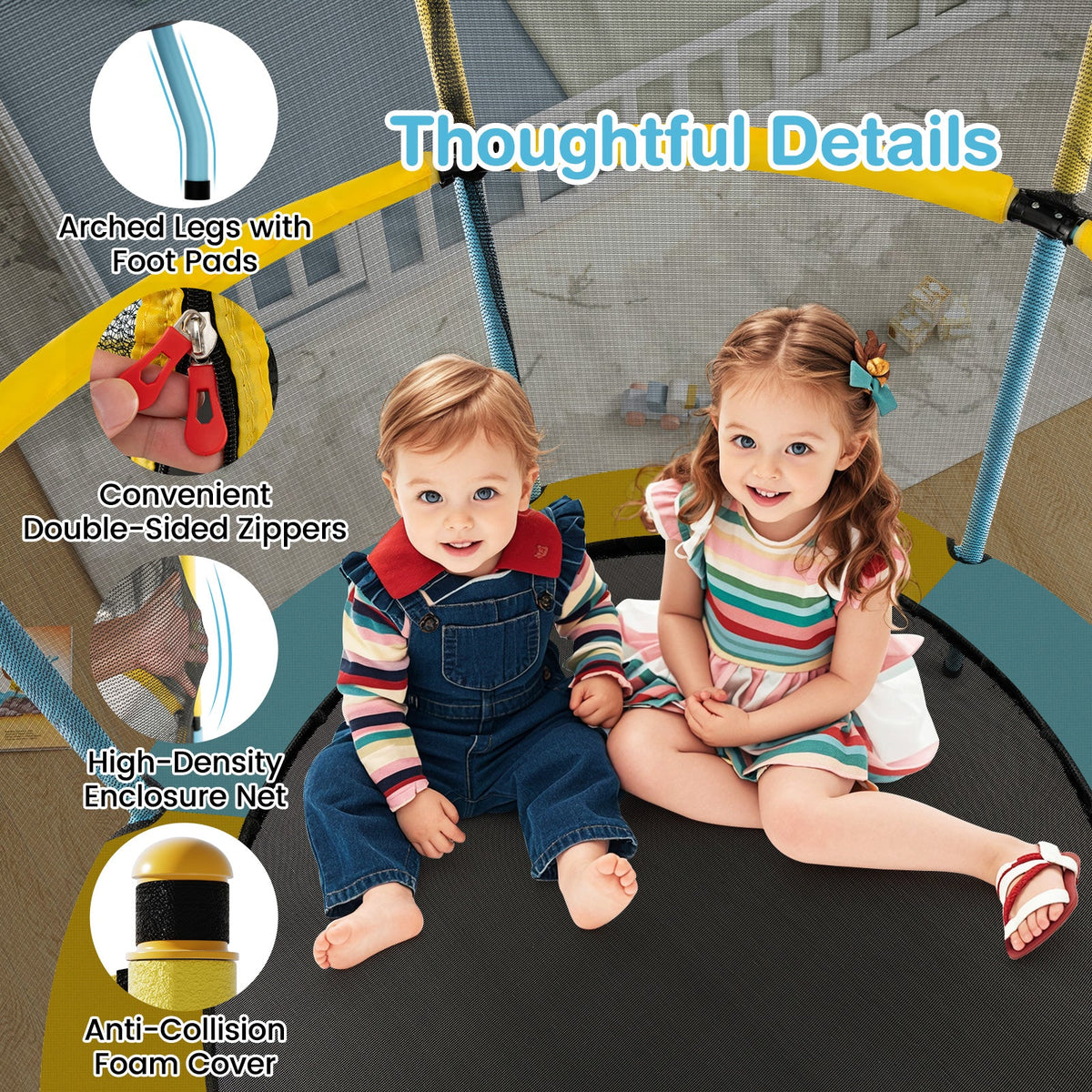48 Inch Toddler Trampoline with Safety Enclosure Net-Yellow
