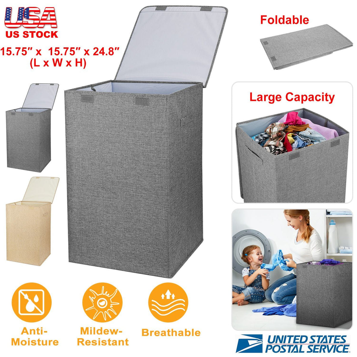Foldable Laundry Hampers Washing Clothes Laundry Basket w/ Lid Handles Storage Organizer