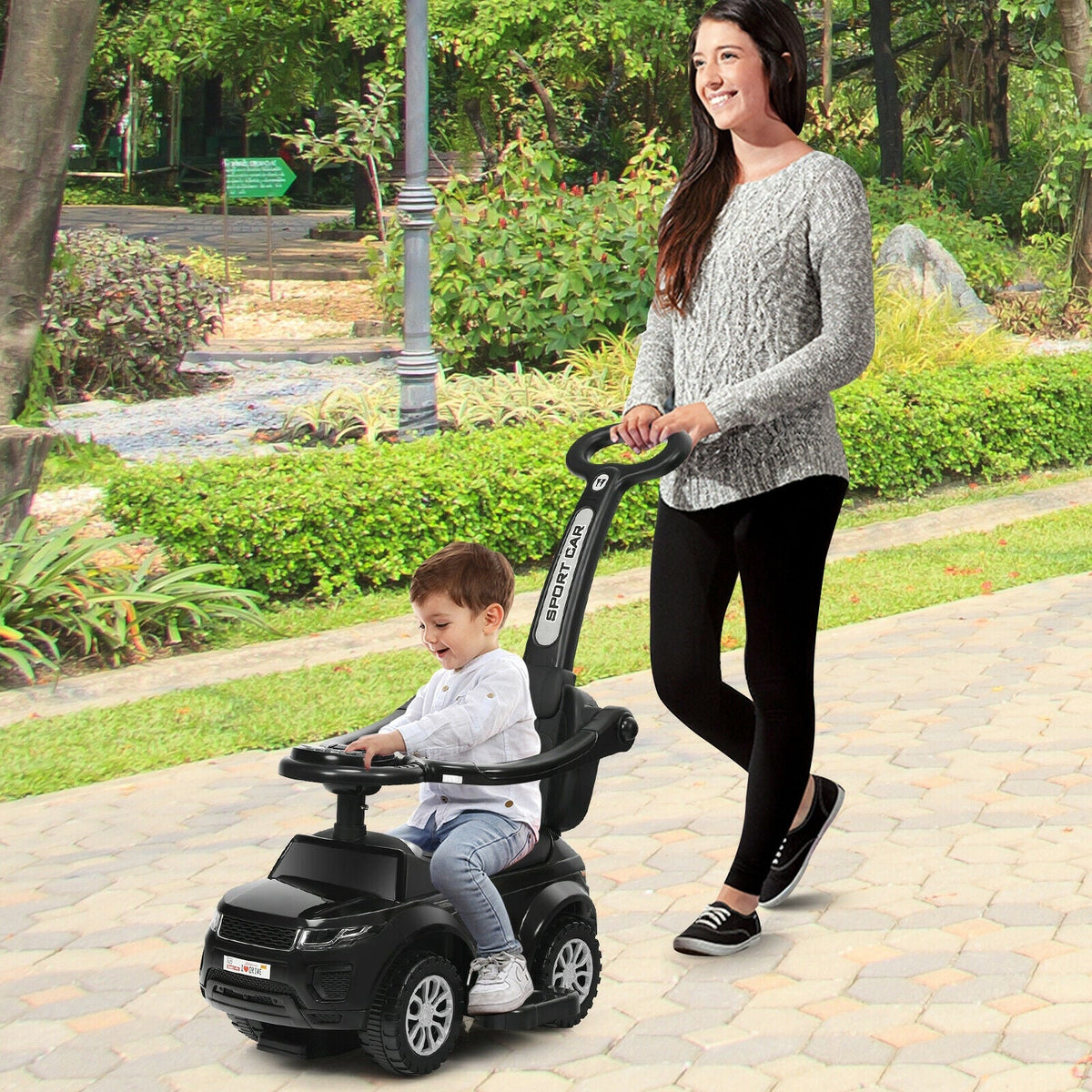 3 in 1 Ride on Push Car Toddler Stroller Sliding Car with Music-Black