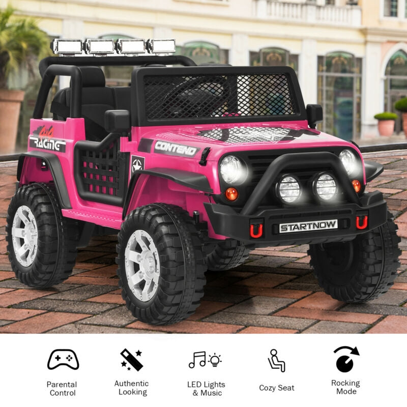 12V Kids Electric Ride On Truck with Remote Control and Operation Lever-Pink