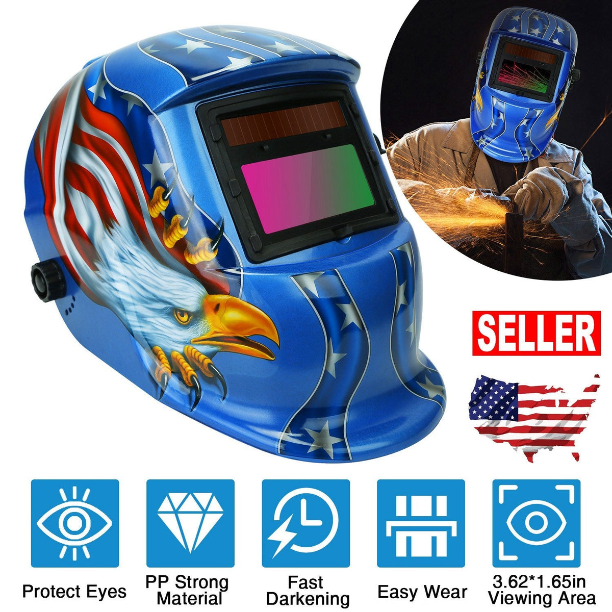 Welding Helmet Solar Powered Auto Darkening Hood with Adjustable Wide Shade Range 9-13 for Mig Tig Arc Weld Grinding Welder Mask