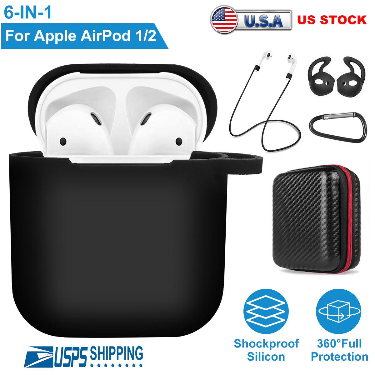 Silicone Case for Apple AirPod 1 2 AirPods Protective Cover Skin w/Strap Ear Hooks Watch Band Holder