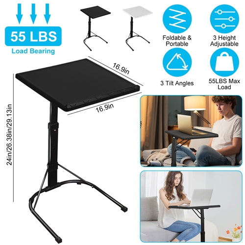 Folding Tray Table Portable Sofa TV Tray Laptop Desk C Side Adjustable Eating Dinner Coffee Table with 3 Adjustable Heights 3 Angles 55lbs Load Bearin