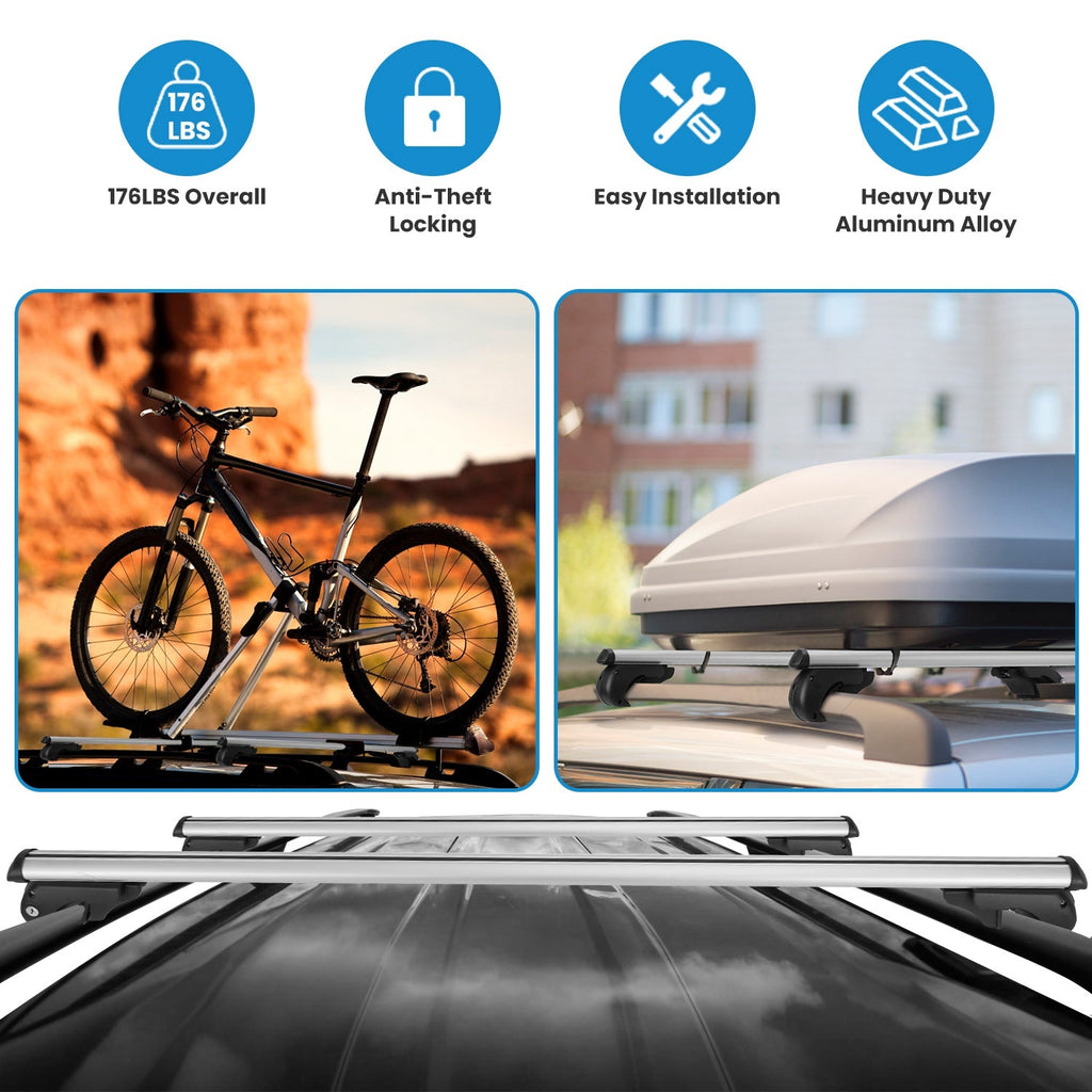 Car Roof Rack Cross Bars Aluminum Cargo Carrier Rooftop Crossbars Luggage Roof Rack Bar with 176lbs Max Load Fits Most Vehicles with Existing Raised S