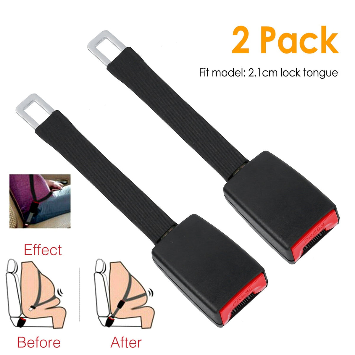 2Pcs Car Seat Belt Extender 9in Buckle Tongue Webbing Extension Safety Belt Auto Belt Clip Lengthening
