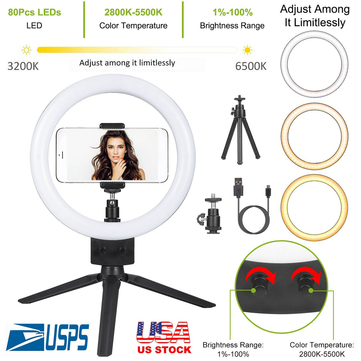 9" Dimmable LED Ring Light w/ Tripod Phone Selfie Camera Studio Photo Video Makeup Lamp