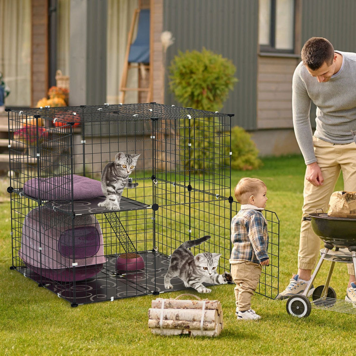 2-Tier Cat Cage Playpen with Ladder & 2 Doors for Indoor Pets