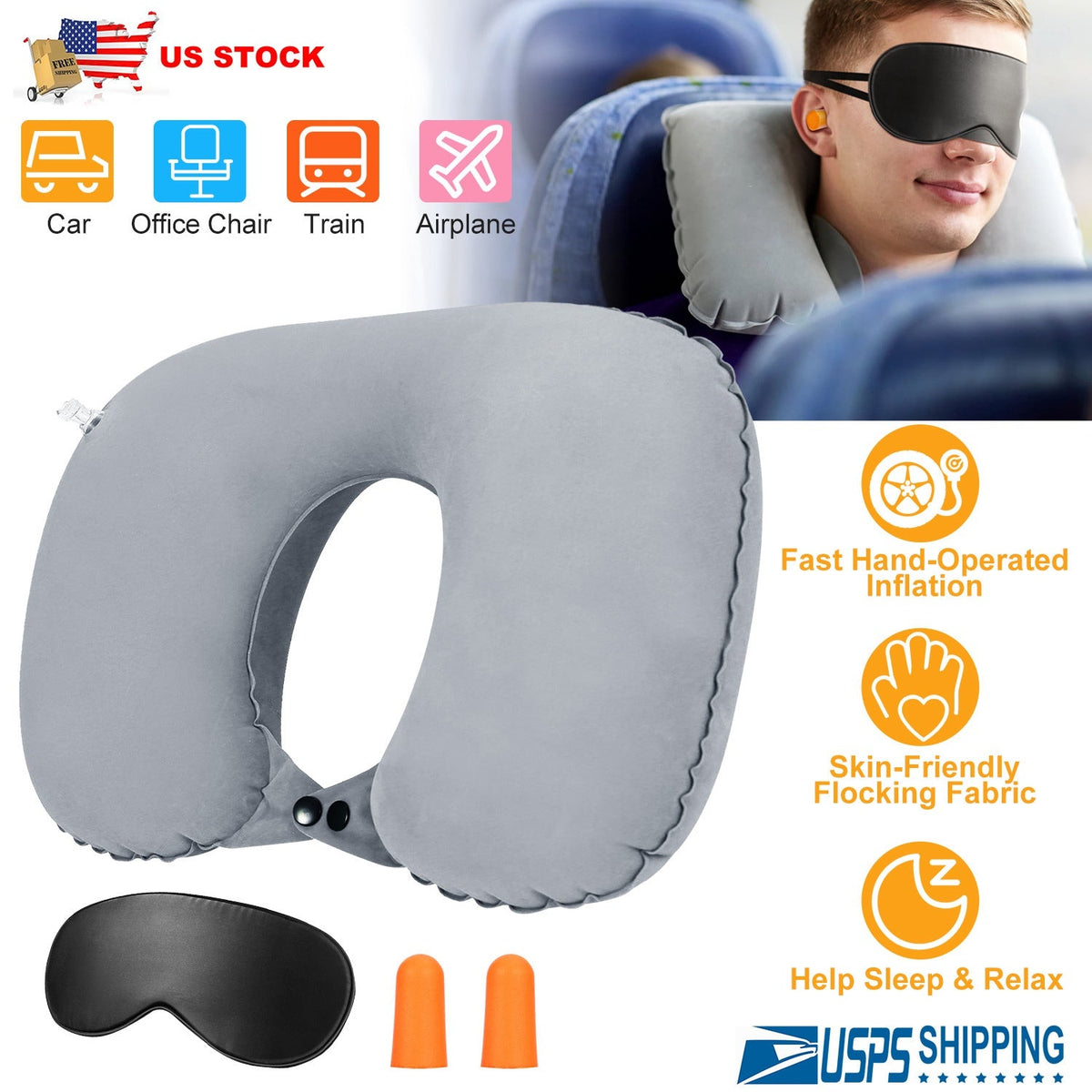 Travel Pillow Inflatable U Shape Neck Pillow Neck Support Head Rest Office Nap Car Airplane Cushion