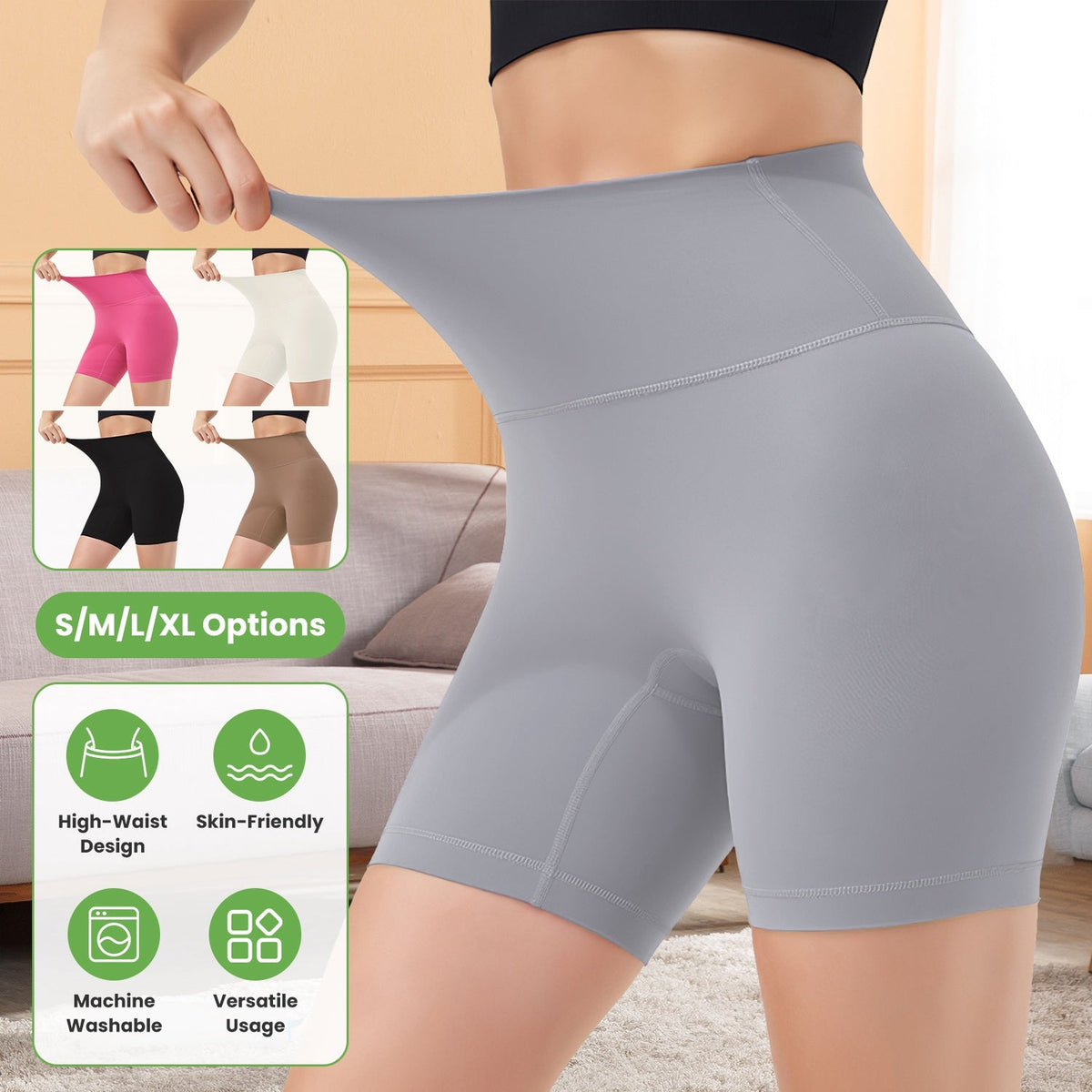 Women\'s High Waist Biker Shorts Tummy Control Pants Athletic Leggings Spandex Booty Shorts with 6.3In Inseam No Front Seam for Workout Yoga Running V