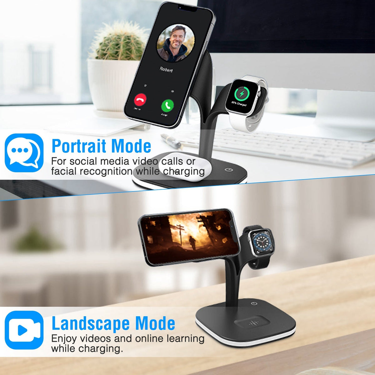 4 in 1 Magnetic Wireless Charging Station Dock Charger 15W Fast Charging Stand Nightlight Fit for iPhone 14 13 12 Pro Pro Max Mini iWatch 7 6 5 4 3 2