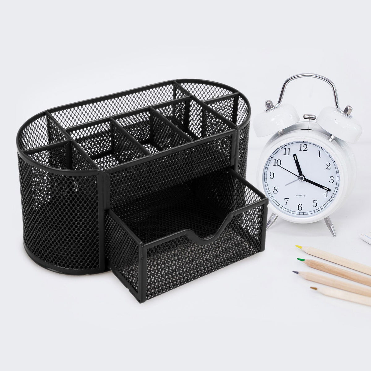 Metal Mesh Pencil Holders Desk Organizer w/9 Compartment Pen Holder Storage