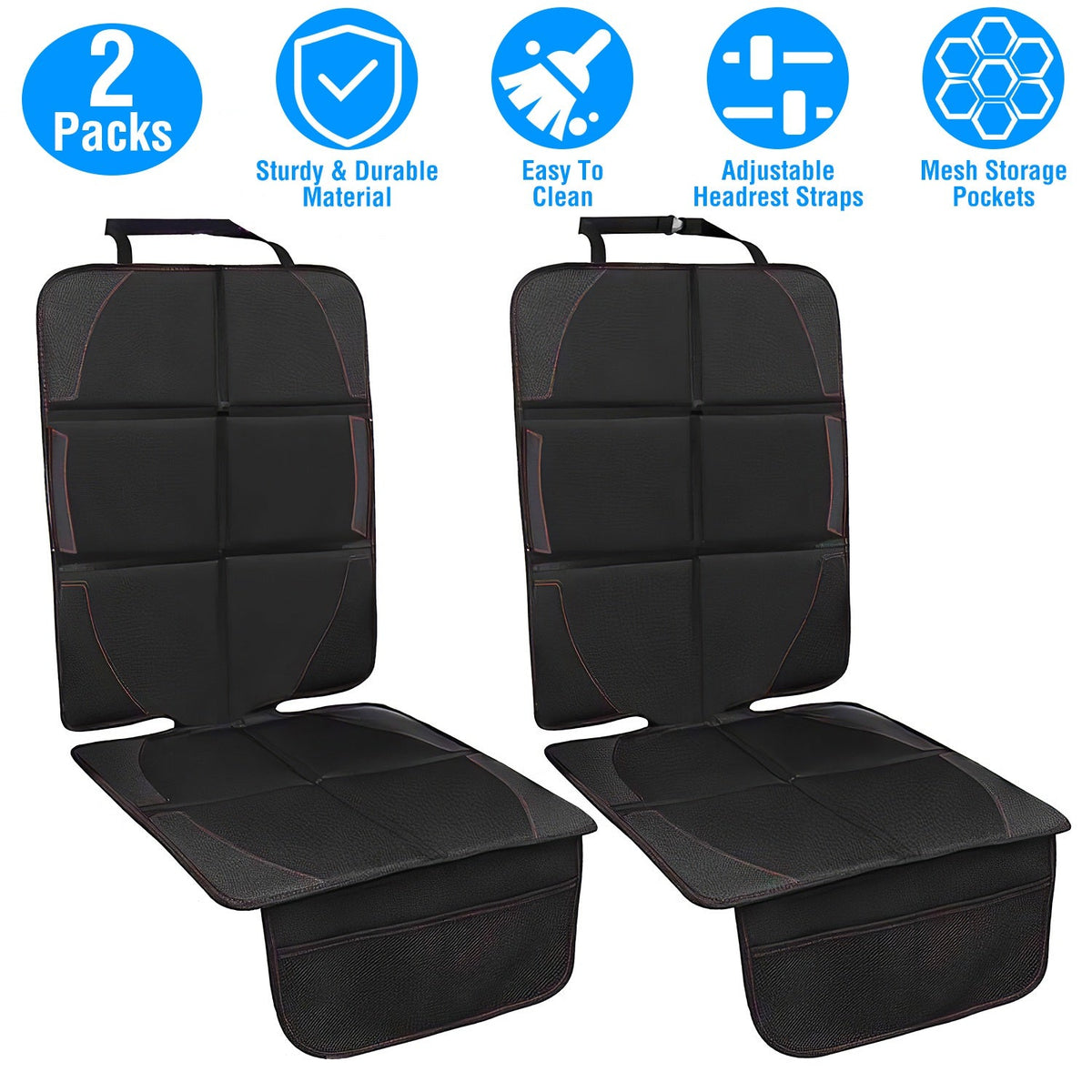 2 Packs Car Seat Protector Cushion Mat Pad with Thick Padding Protector for Child Baby Car Seat Mesh Pockets Non-slip