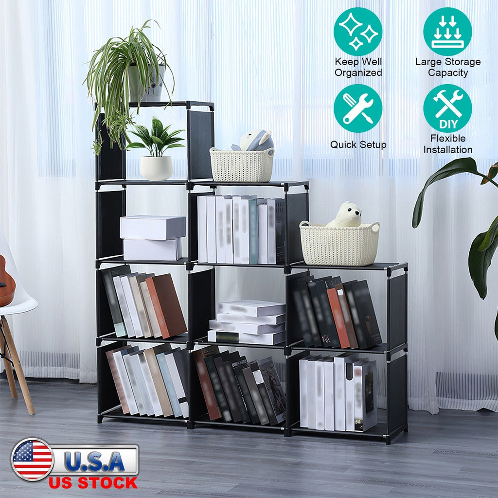 Cube Storage Organizer 9 Cubes Closet Shelves Cabinet Bookcase Non-Woven Fabric Cube Shelf for Living Room Bedroom Office
