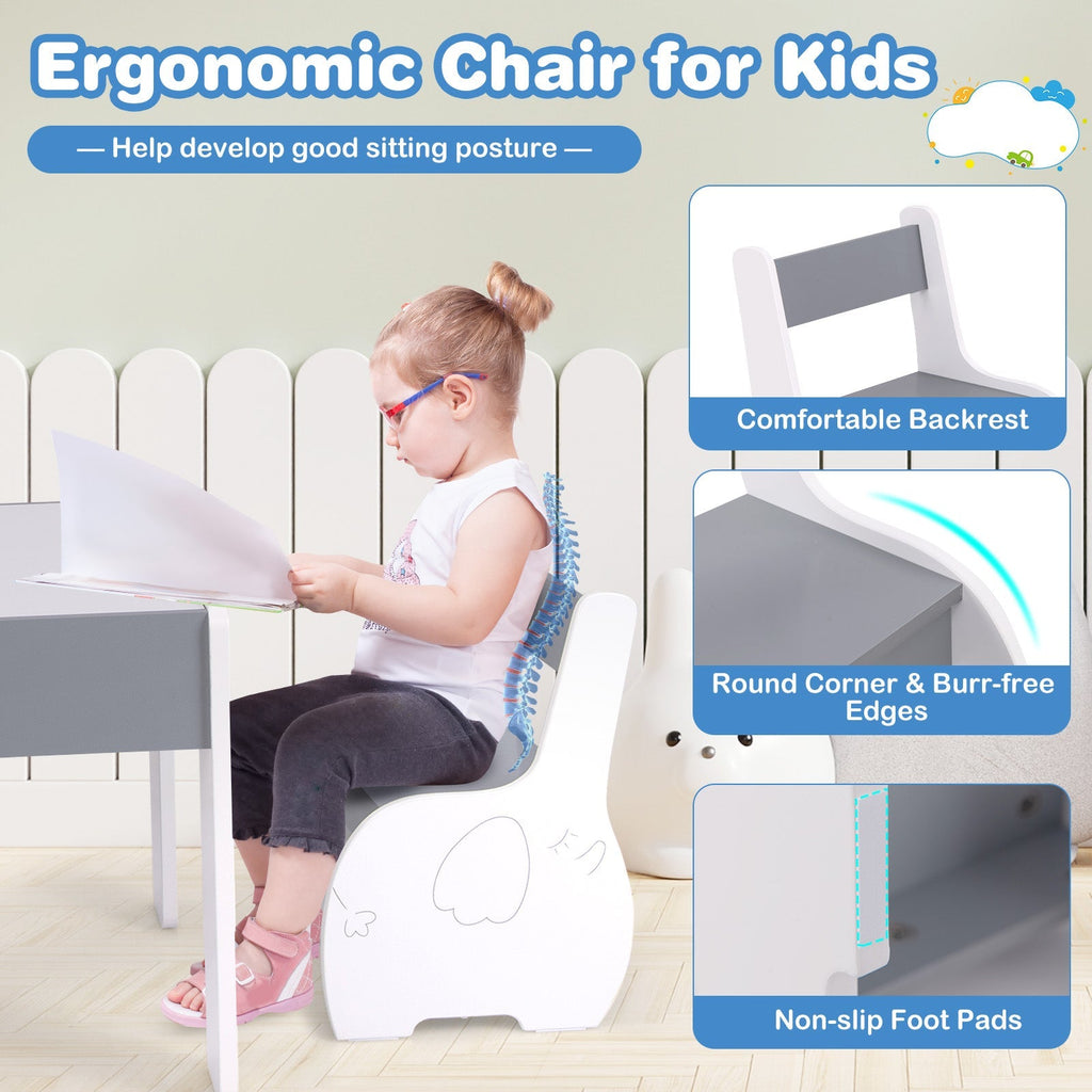 4-in-1 Wooden Activity Kids Table and Chairs with Storage and Detachable Blackboard