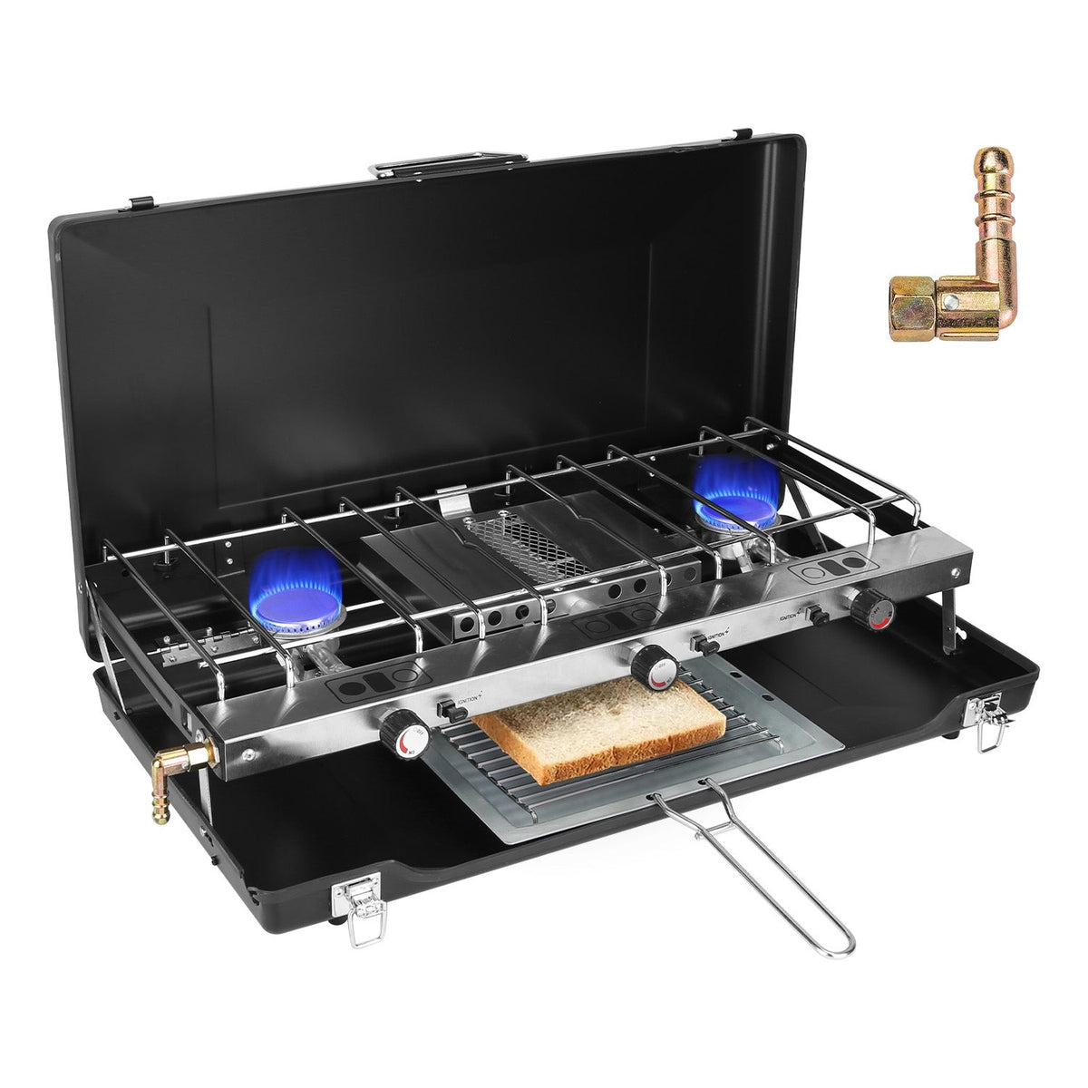 3 Burner Camping Stove 20000 BTU Portable Foldable Propane Stove With Toast Tray Windshield Portable Handle Outdoor Cooking Gas Stove For RV Camping B