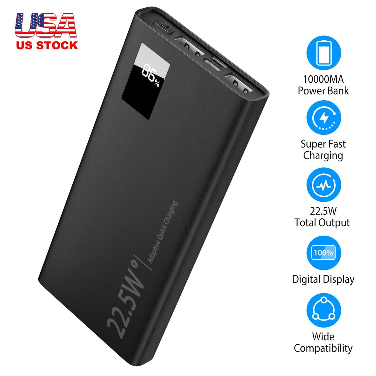 10000Mah Power Bank Portable Charger External Battery Pack 22.5W Super Fast Charging PD &QC 3.0 with LED Display Fit for iPhone Samsung