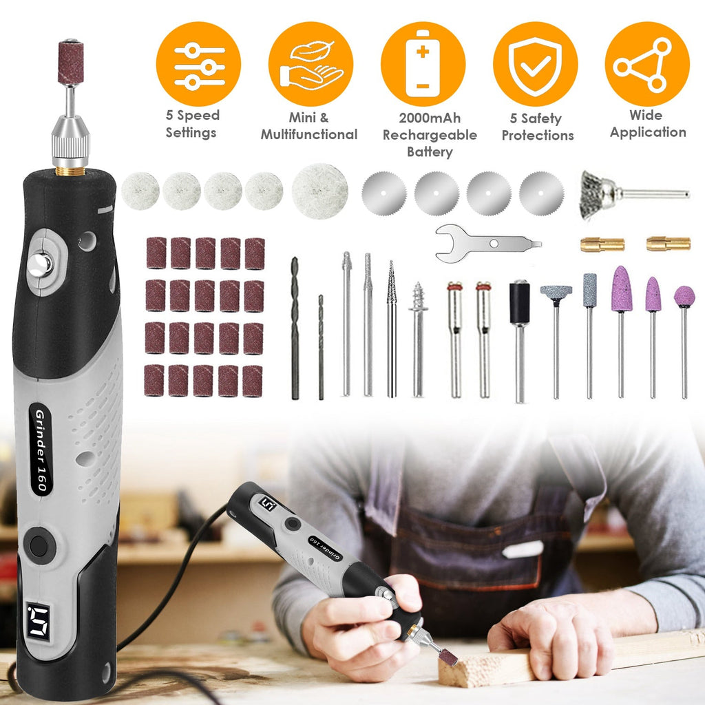 116Pcs 4V Cordless Rotary Tool Kit Power Rotary Tools with 5 Speeds 2000mAh Rechargeable Battery for Sanding Polishing Drilling Engraving Cutting Grin