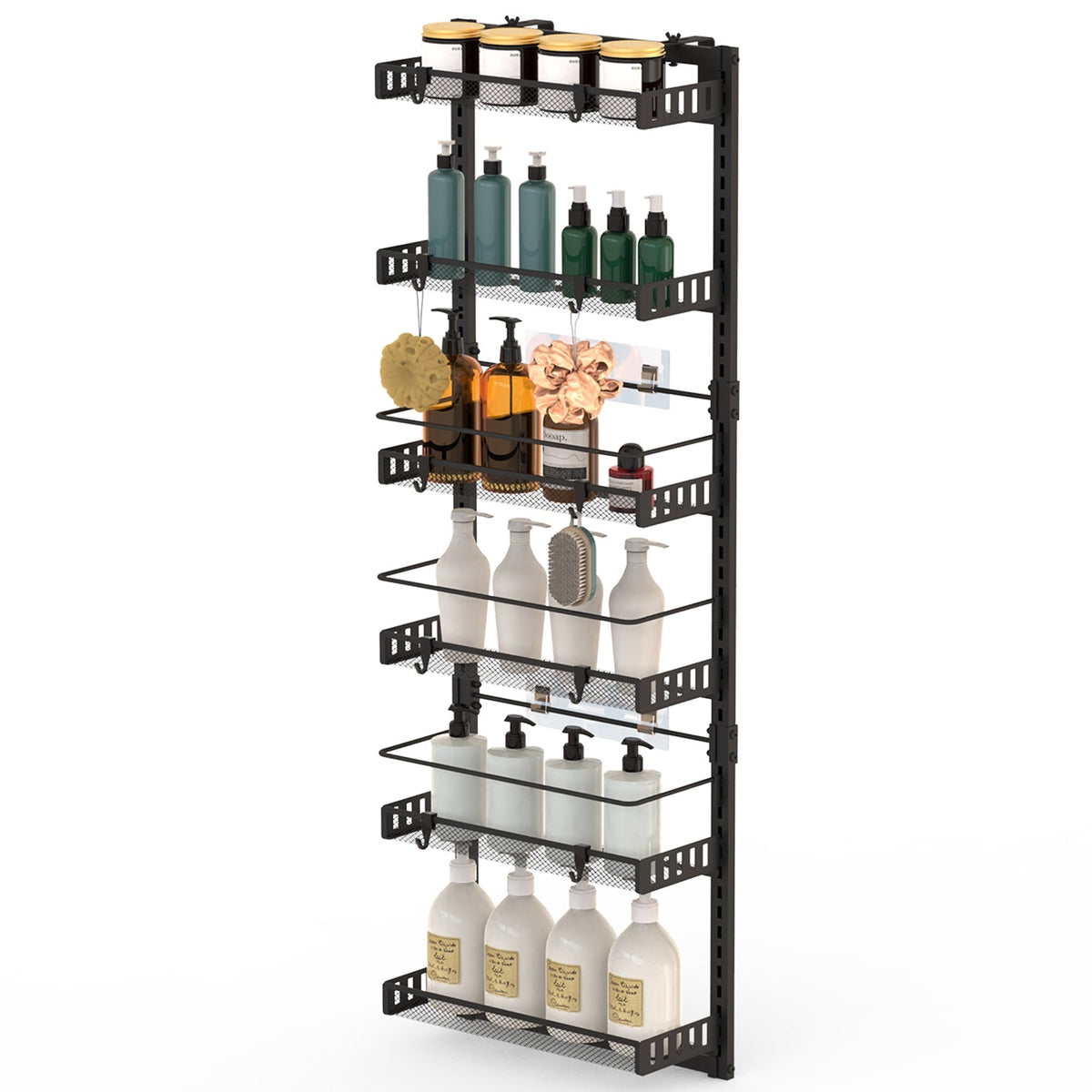 Over The Door Pantry Organizer 6-Tier Pantry Door Organizer Carbon Steel 110LBS Loading Easy Install Behind Door Storage For Closet Kitchen Bathroom 5