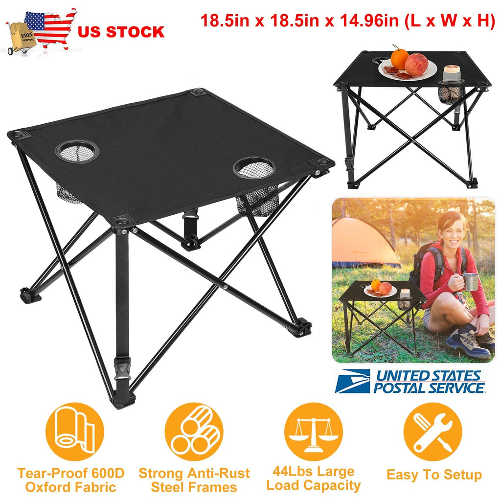 1Pc Foldable Camping Table Portable Picnic Table Lightweight Travel Desk with 2 Cup Holders Carrying Bag
