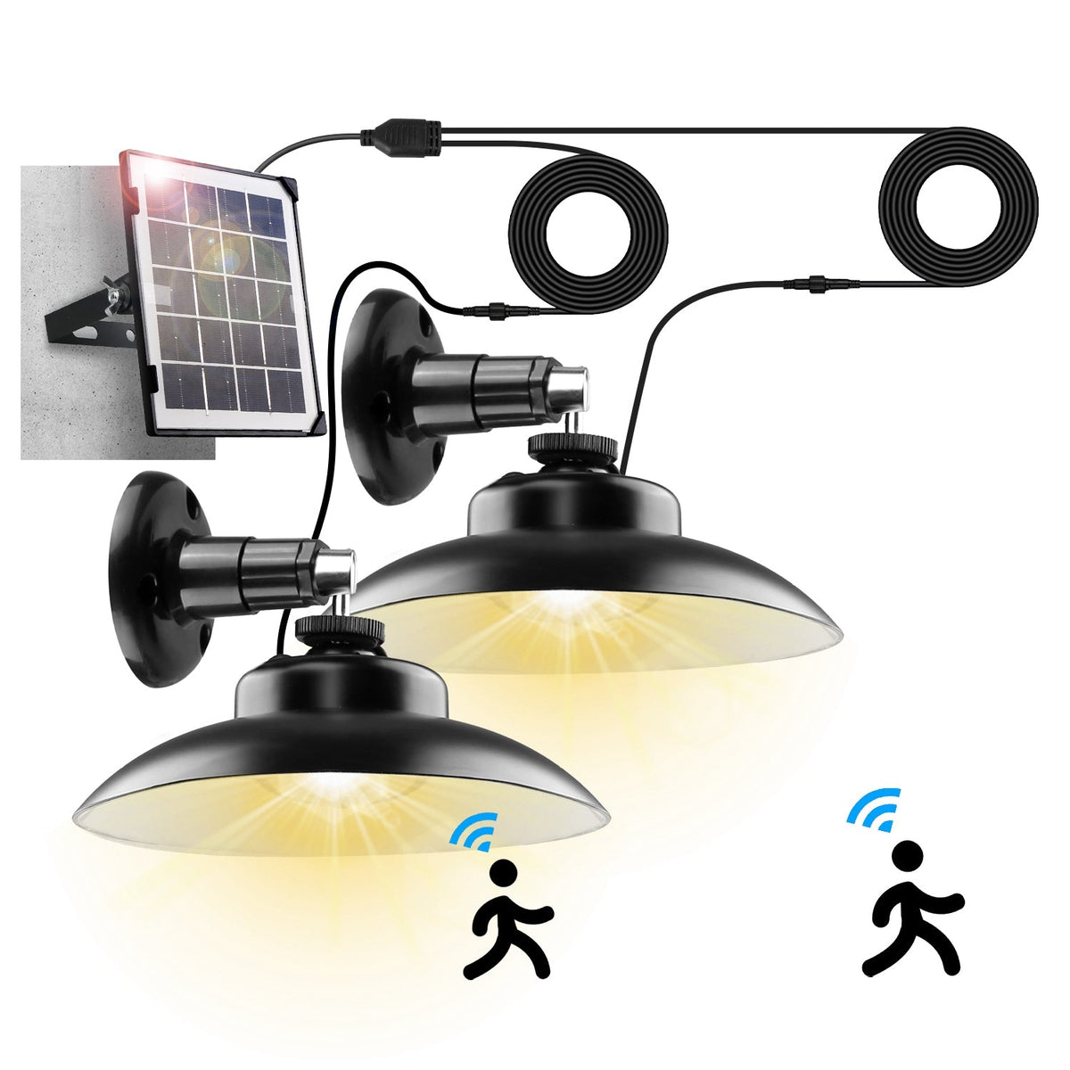 2Pack Solar Shed Lights with Separate Panel Wall Mounted Solar Pendant Light Indoor Outdoor with Remote Timer 3 Modes 3 Light Colors IP 55 Waterproof