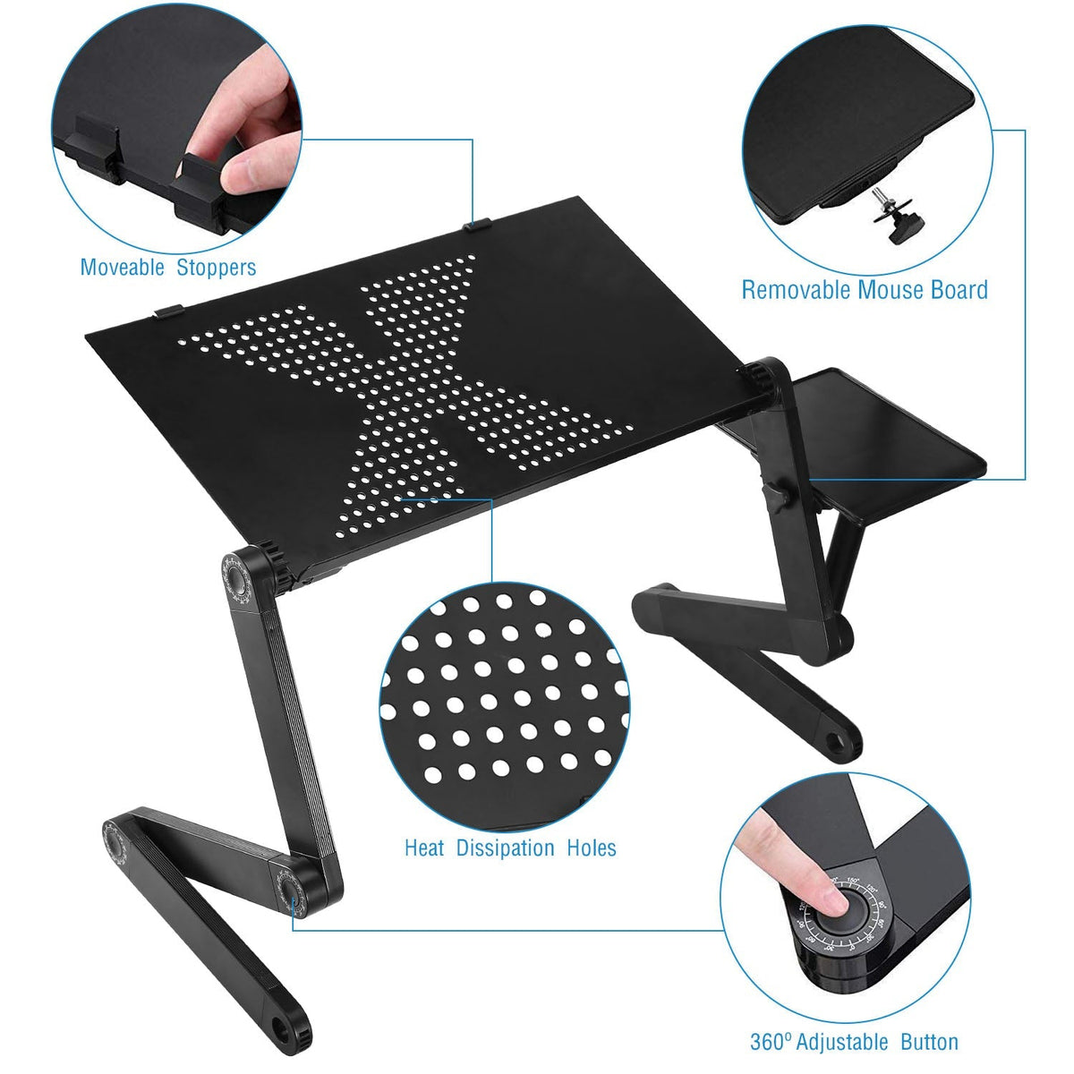 Foldable Laptop Table Bed Notebook Desk with Mouse Board Aluminum Alloy Breakfast Snacking Tray for Home Office Travel Use
