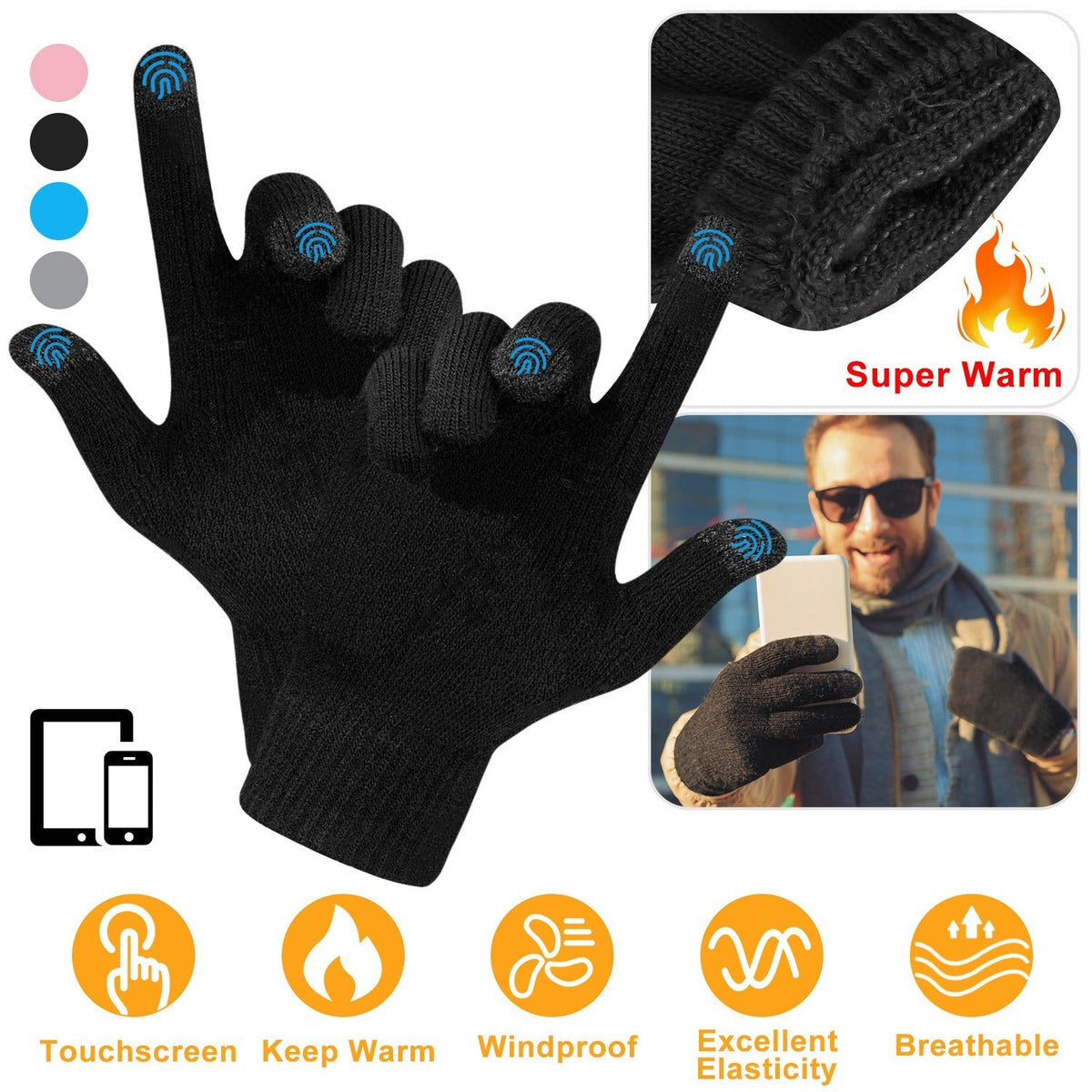 Unisex Winter Knit Gloves Touchscreen Outdoor Windproof Cycling Skiing Warm Gloves