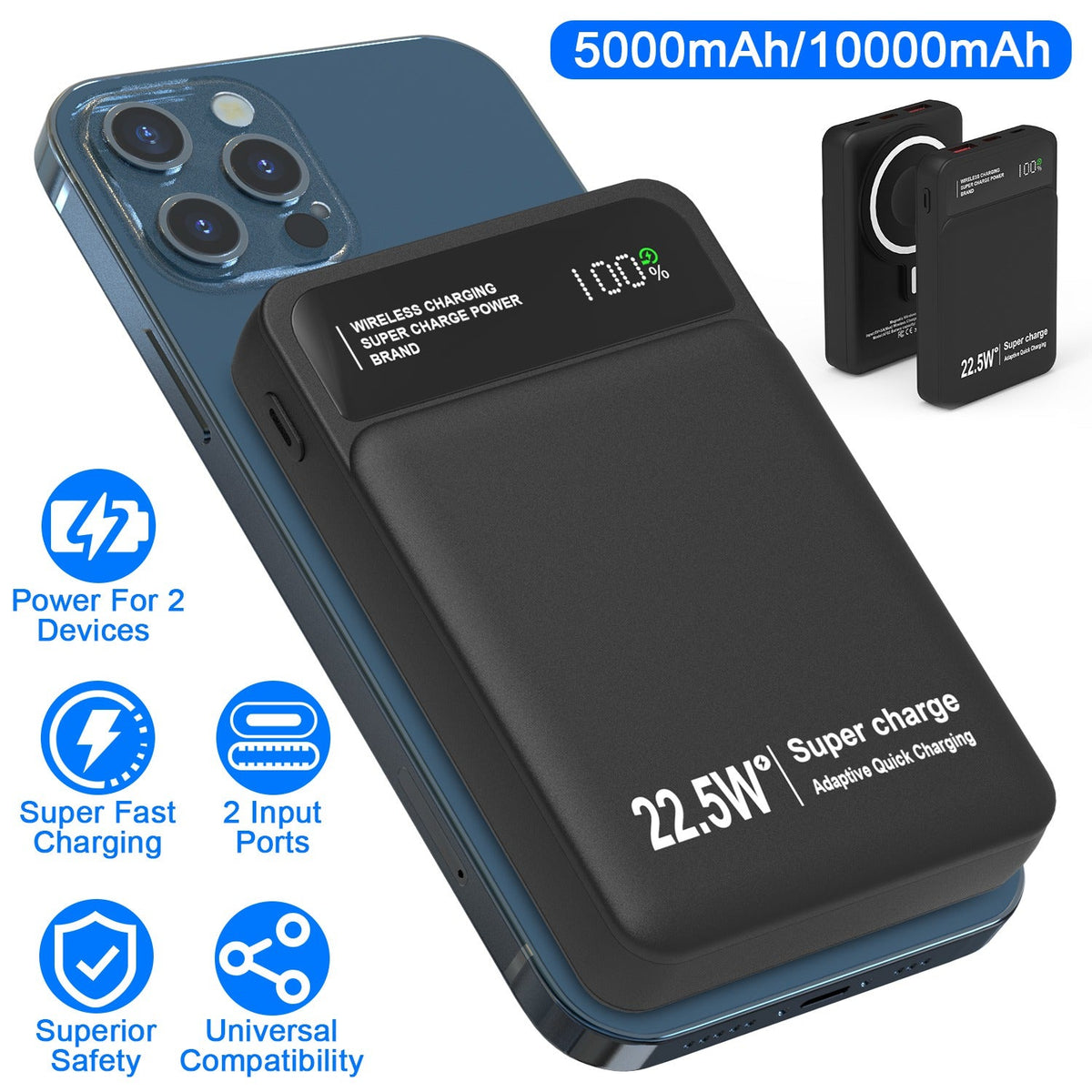 10000mAh Magsafe 3 In 1 Portable Charger PD22.5W Magnetic Fast Charger Fast Charging Power Bank Fit For IOS Phone 15/14 Samsung Galaxy S24 And More