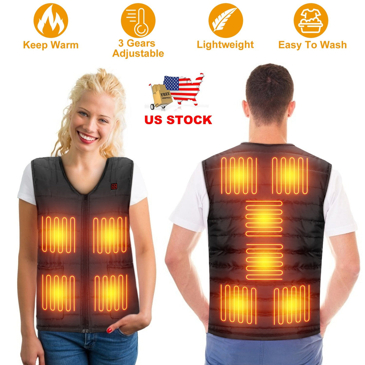 Heat Jacket Vest 3 Heating Gear Adjustable USB Heated Vest Warm Heat Coat Vest with 10 Heating Pads For Men Women Winter Outdoor Activity