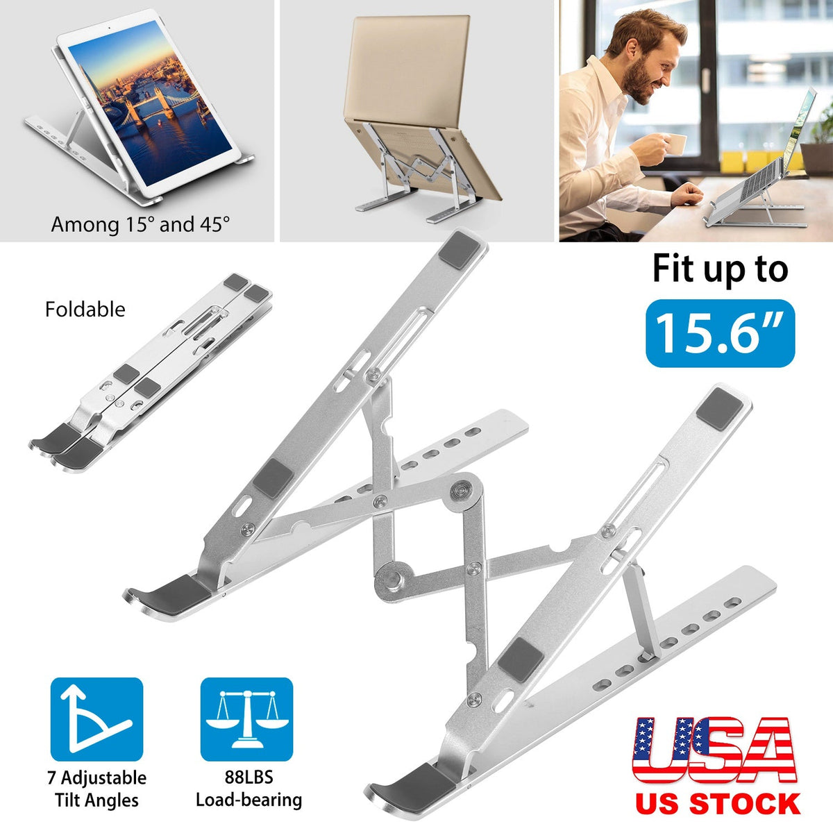 Laptop Stand Lifter Foldable Aluminum Desktop Phone Holder Stand Angle Adjustable Tablet PC Holder Riser Ventilated Laptop Phone Tray