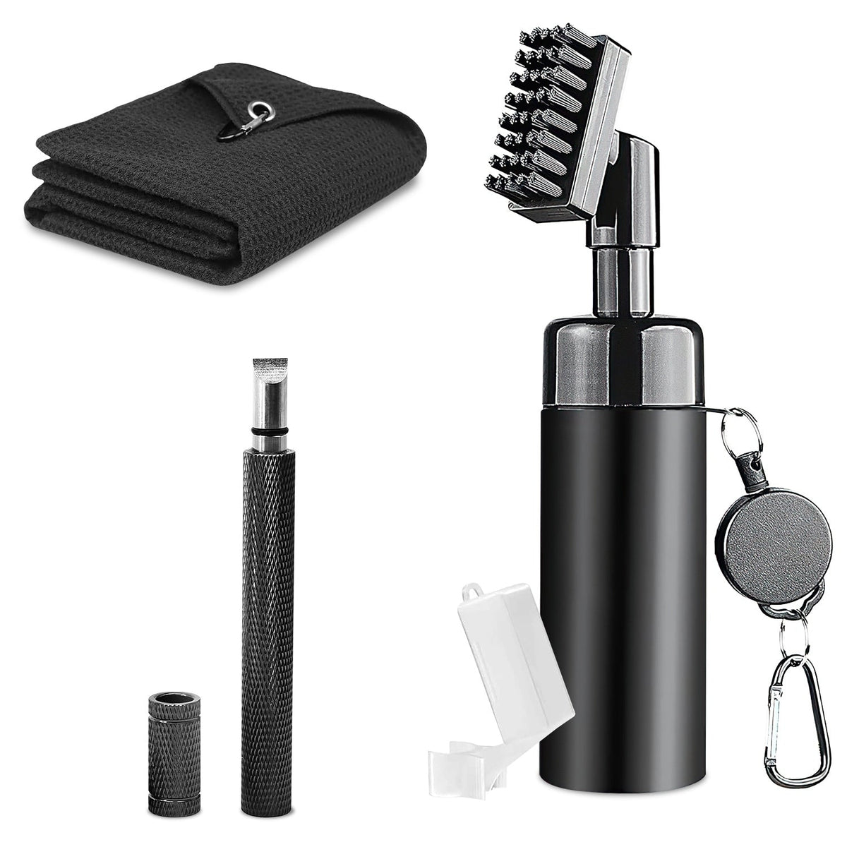 3 In 1 Golf Club Cleaning Kit Golf Club Cleaner Brush with 5Oz Water Bottle Retractable Clip Groove Sharpener Golf Towel Gift for Golfers
