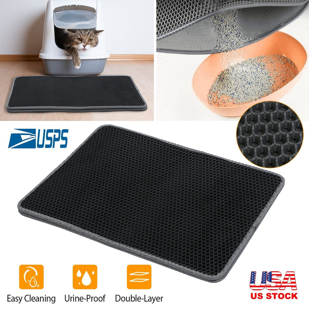 Cat Litter Mat EVA Honeycomb Double Layer Kitty Litter Trapping Carpet Urine-proof Scatter Rug Pad