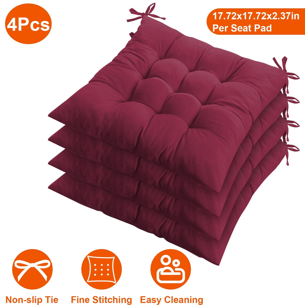 4Pcs Chair Cushion Pads Pillow 17.72x17.72x2.37in Soft Tie On Square Sitting Mats For Home Office Car Sitting Travel