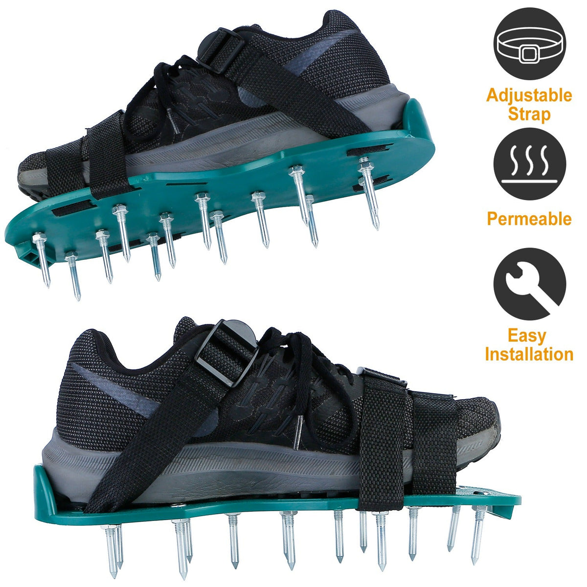 1Pair Lawn Aerator Shoes Grass Aerating Spike Sandal Heavy Duty Aerator Shoes w/ Adjustable Straps for Lawn Garden