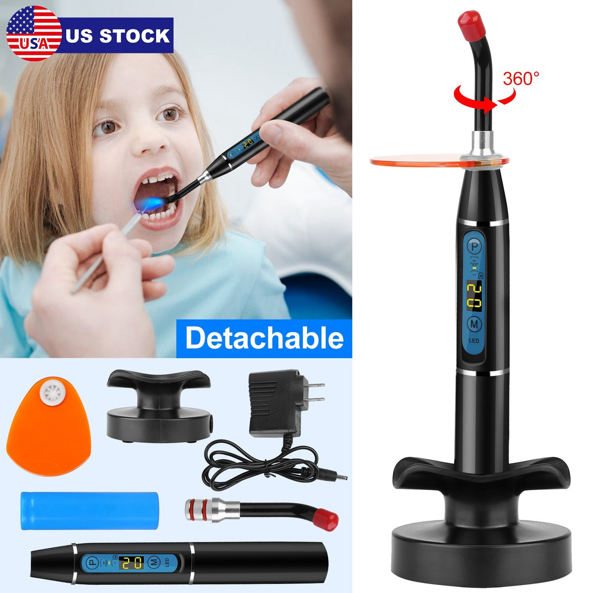 5W Cordless Dental LED Curing Light Lamp 1500mw/cm2