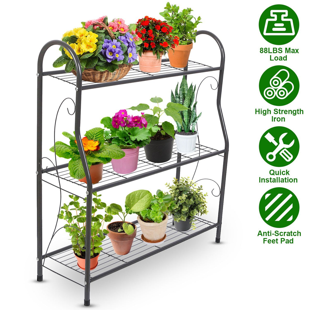 3 Tier Plant Stand Shelf Flower Pot Holder Display Rack 88LBS Utility Storage Organizer
