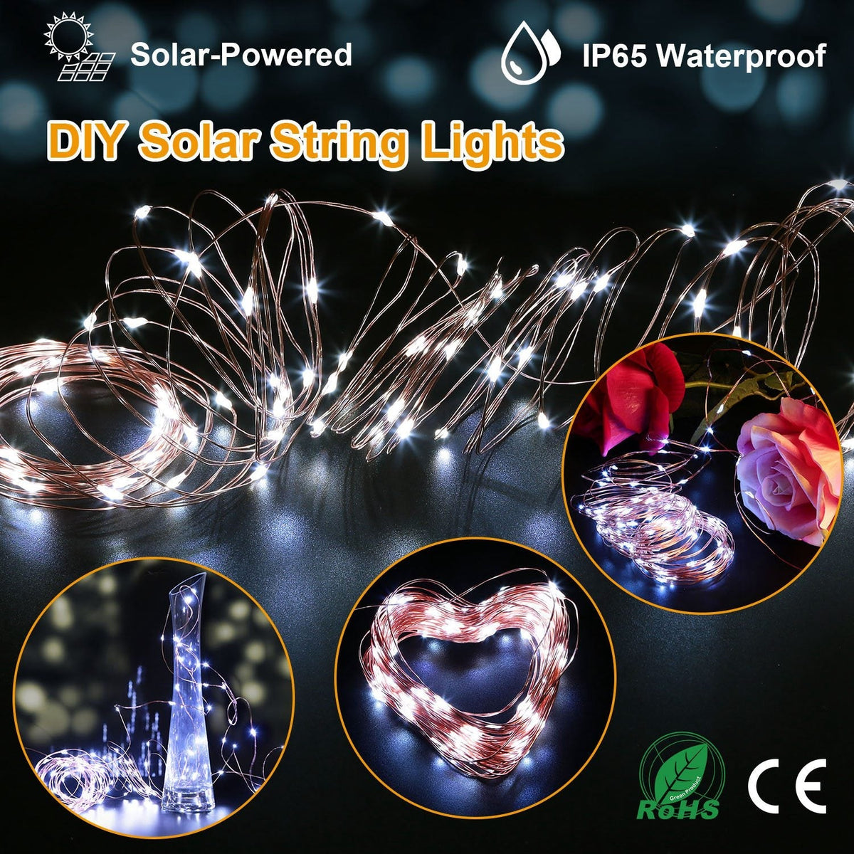 100 LEDs Solar String Lights Outdoor IP65 Waterproof Copper Wire String Lights Solar LED Fairy Lamps Wedding Party Festival