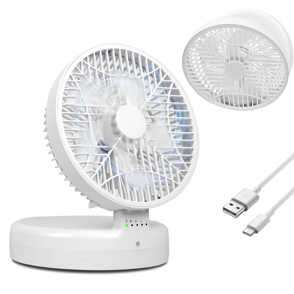 Quiet Table Fan 90¡ Foldable Desk Fan with 4 Wind Speeds Type-C Rechargeable Wall-Mounted Fan Portable Desktop Fan for Home Bedroom Kitchen Office Out