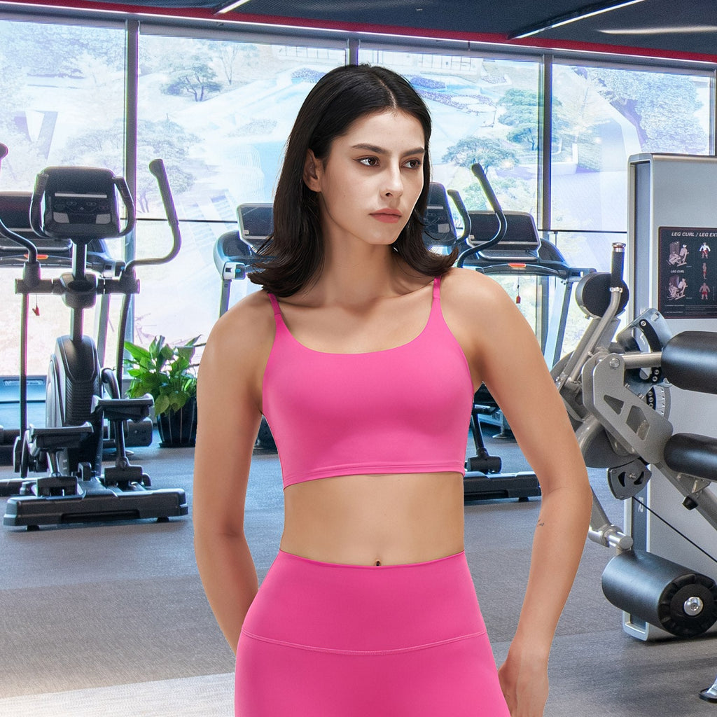 Women Strap Sport Bras Padded StrappyÊCrop Square Neck Low Impact Bras SexyÊFitnessÊTank Tops with Removable Pads Flat Straps for Gym Yoga Workout Run