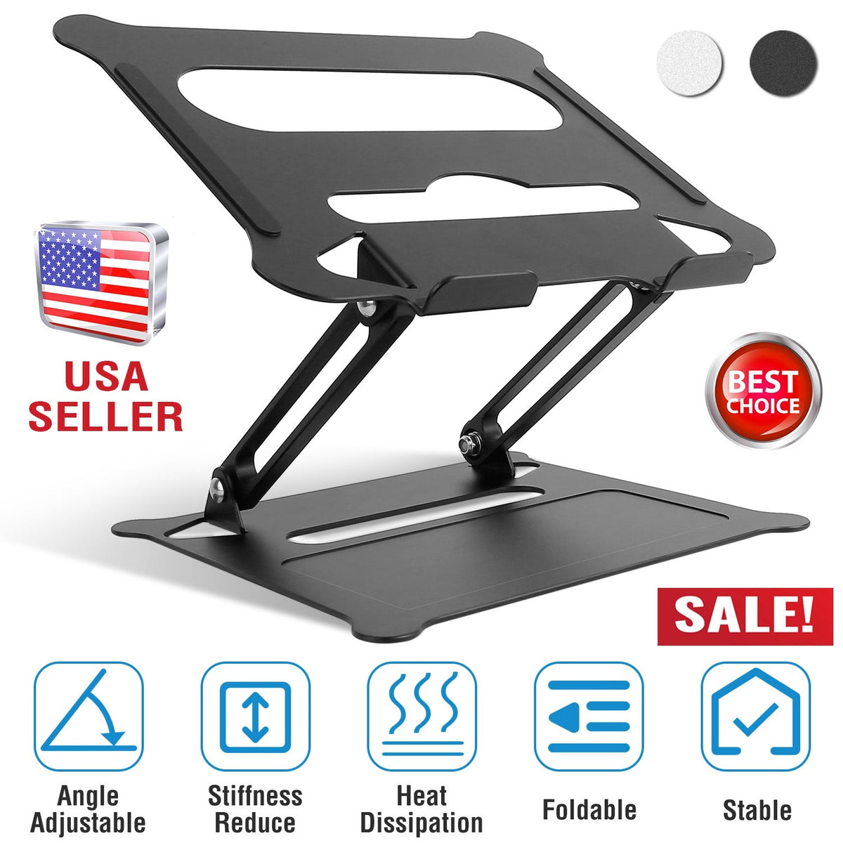 Laptop Stand Aluminum Angle Adjustable Ergonomic Computer Holder Riser Heat Vent Notebook Elevator For 10in-17in MacBook Pro 13 / 15