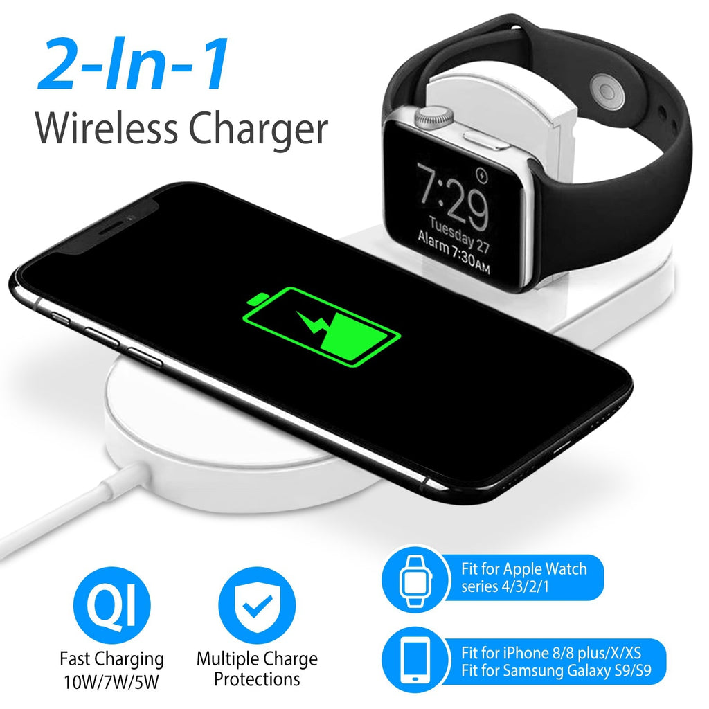 10W Qi Wireless Charger Watch Charger 2-in-1 Wirless Charging Pad for Apple Watch 4/3/2/1/ iPhone X/XS/8