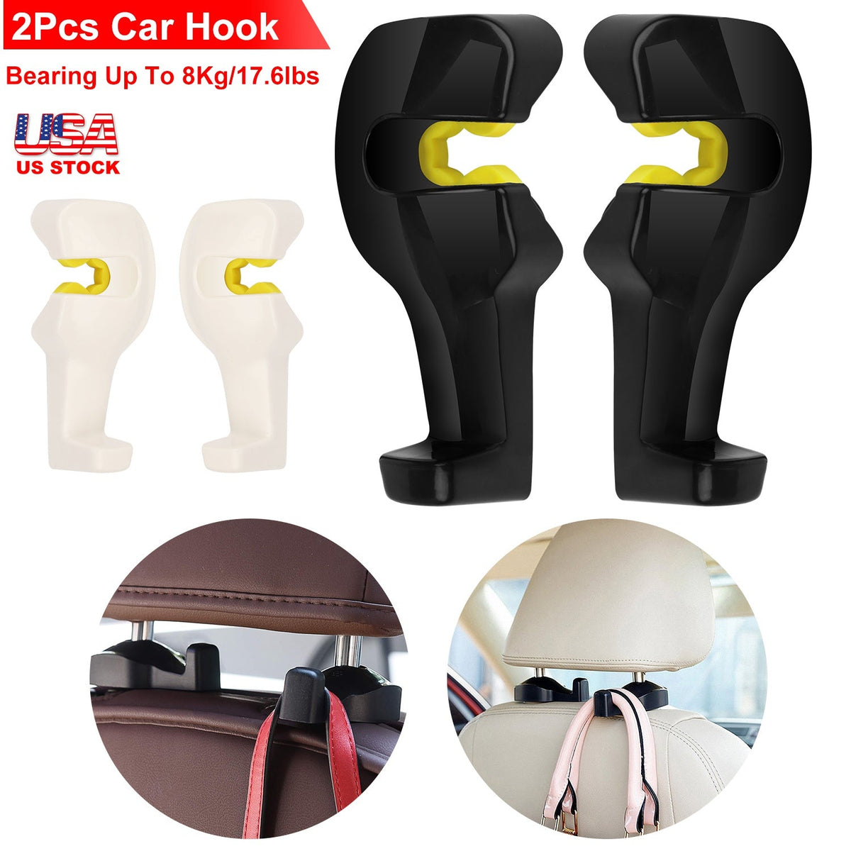 2Pcs Car Seat Headrest Hanger Car Headrest Hanging Hook For Bag Purse Cloth Grocery Organizer