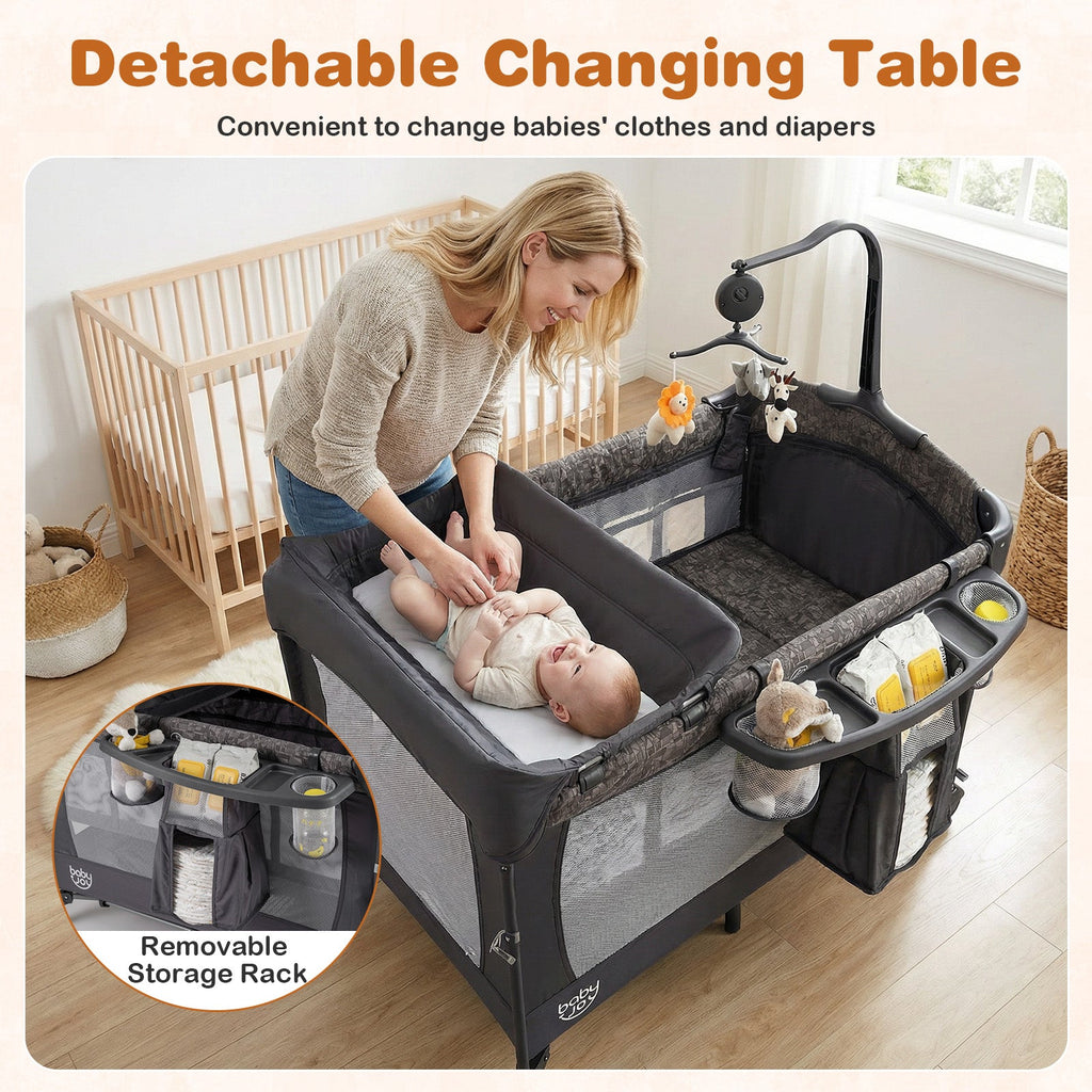 5-in-1 Bedside Bassinet with Diaper Changer and Mattress-Gray